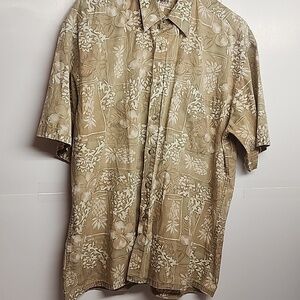 Campia Vintage Floral Short Sleeve Button-Up cream/tan sz L Hawaiian Luau Shirt